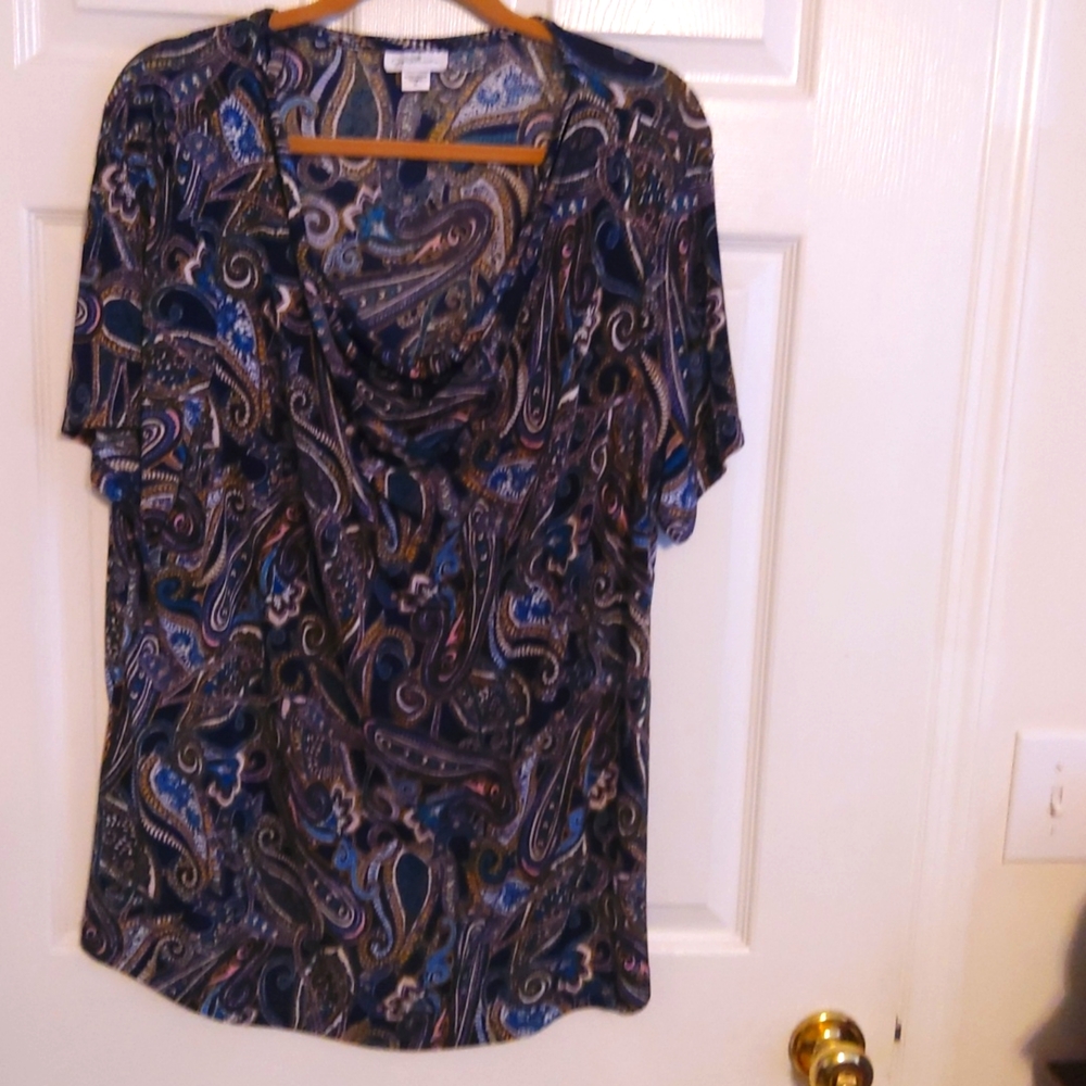 JMS top, black, blue, white, tan 2x